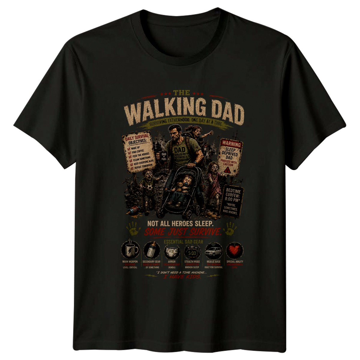 The Walking Dad Surviving Fatherhood Mens T-Shirt Zombie Parody Gift For Him