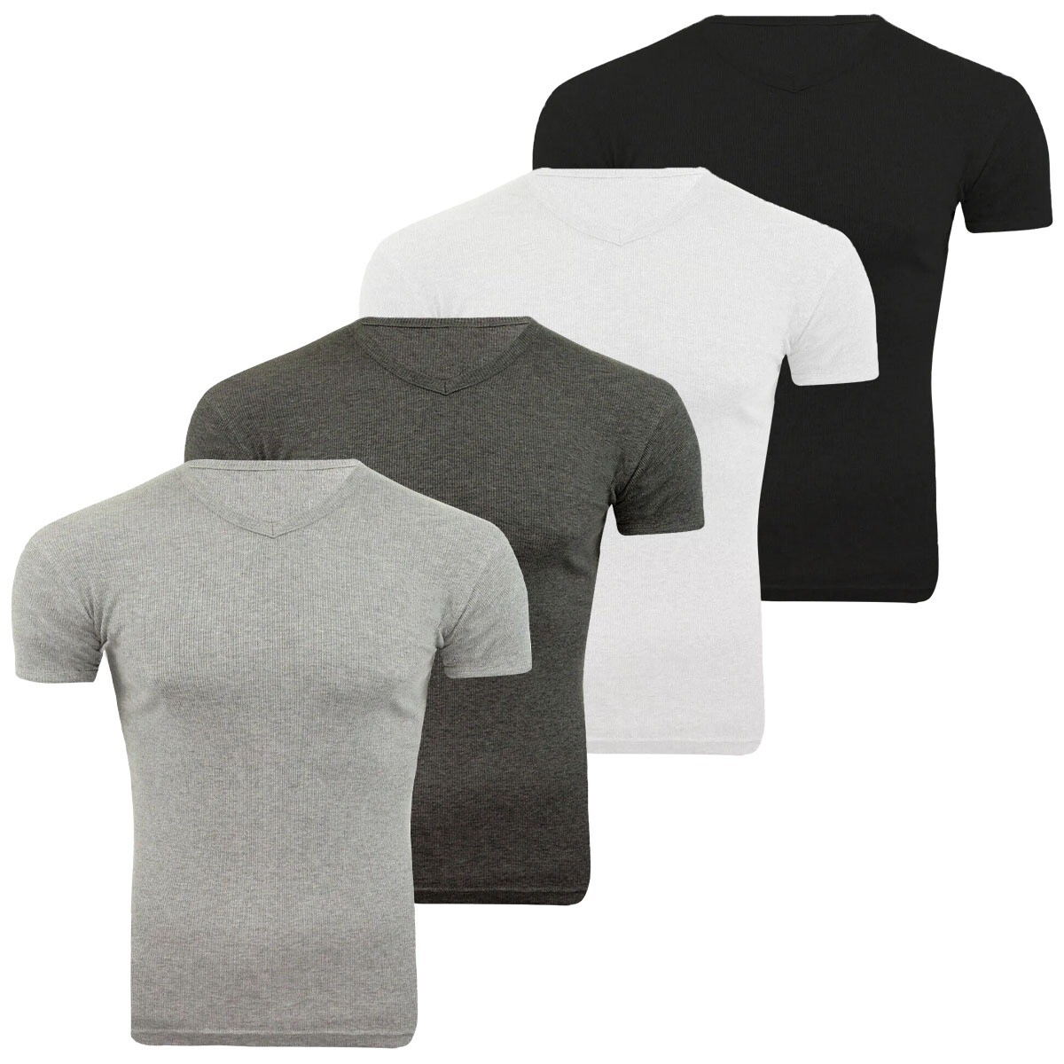 New Mens Slim Fit V Neck T Shirt Muscle Top Gym Short Sleeve Plain 100% Cotton