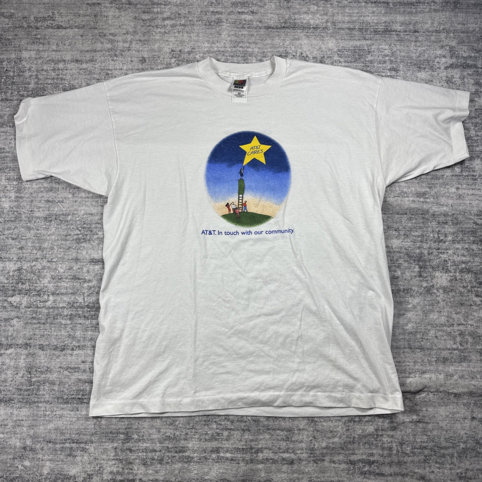 Vtg 94’ Single Stitch White T Shirt Mens XL AT&T Cares Cool Graphic Cotton Great