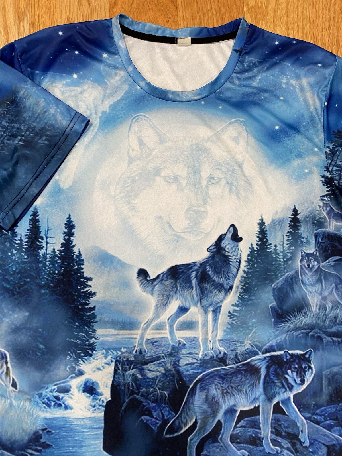 Wolves Lake Mountains Microfiber Unisex L Colorful Full Graphic Print Front Back