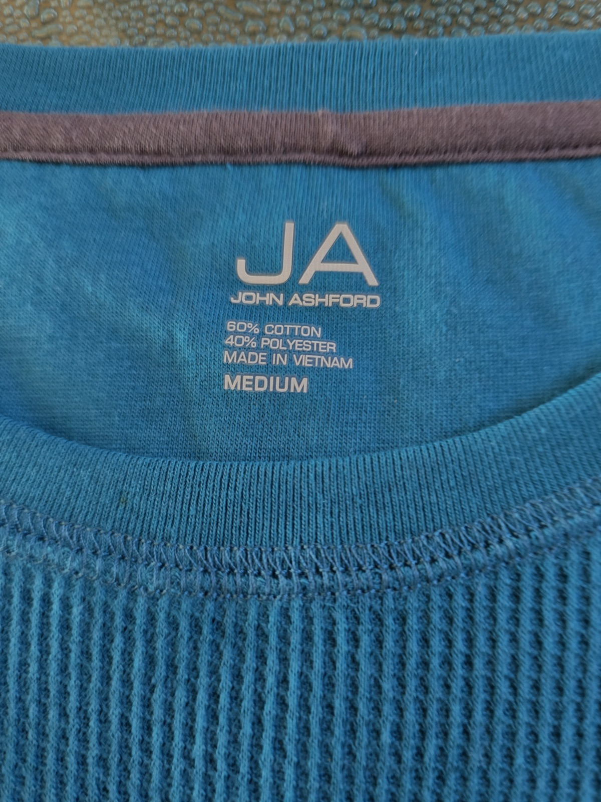 John Ashford Men Blue Cotton Blend Long Sleeve Thermal Round Neck Tee Sz M