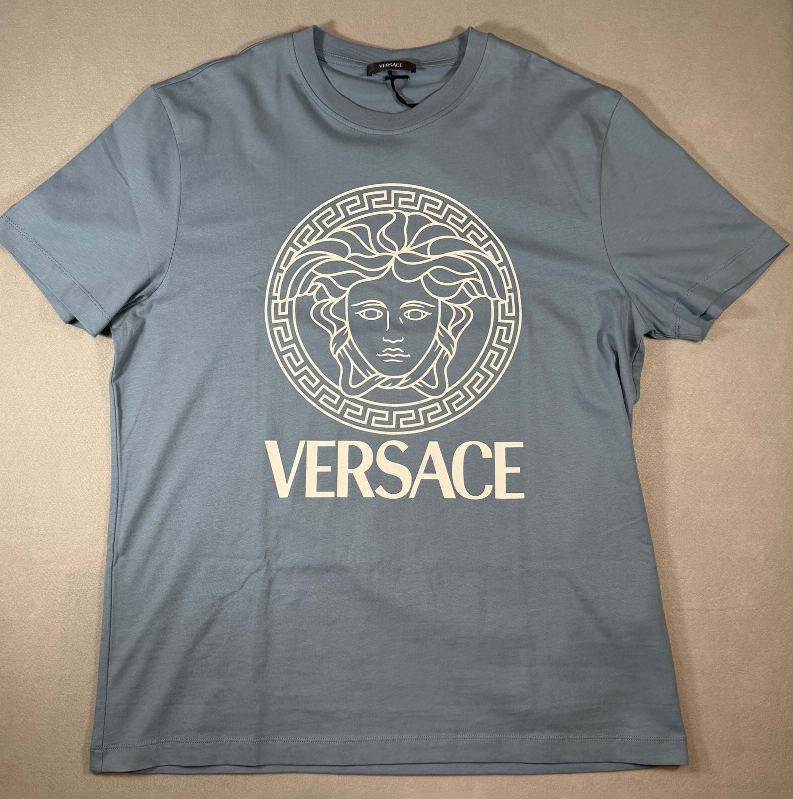 Versace Medusa Light Blue Jersey Short Sleeve T-Shirt Men’s Size 2XL Authentic