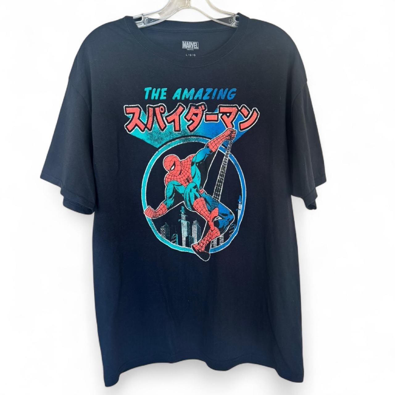 Marvel Spider-Man Japanese Text Graphic T-Shirt Black Men’s Size Large