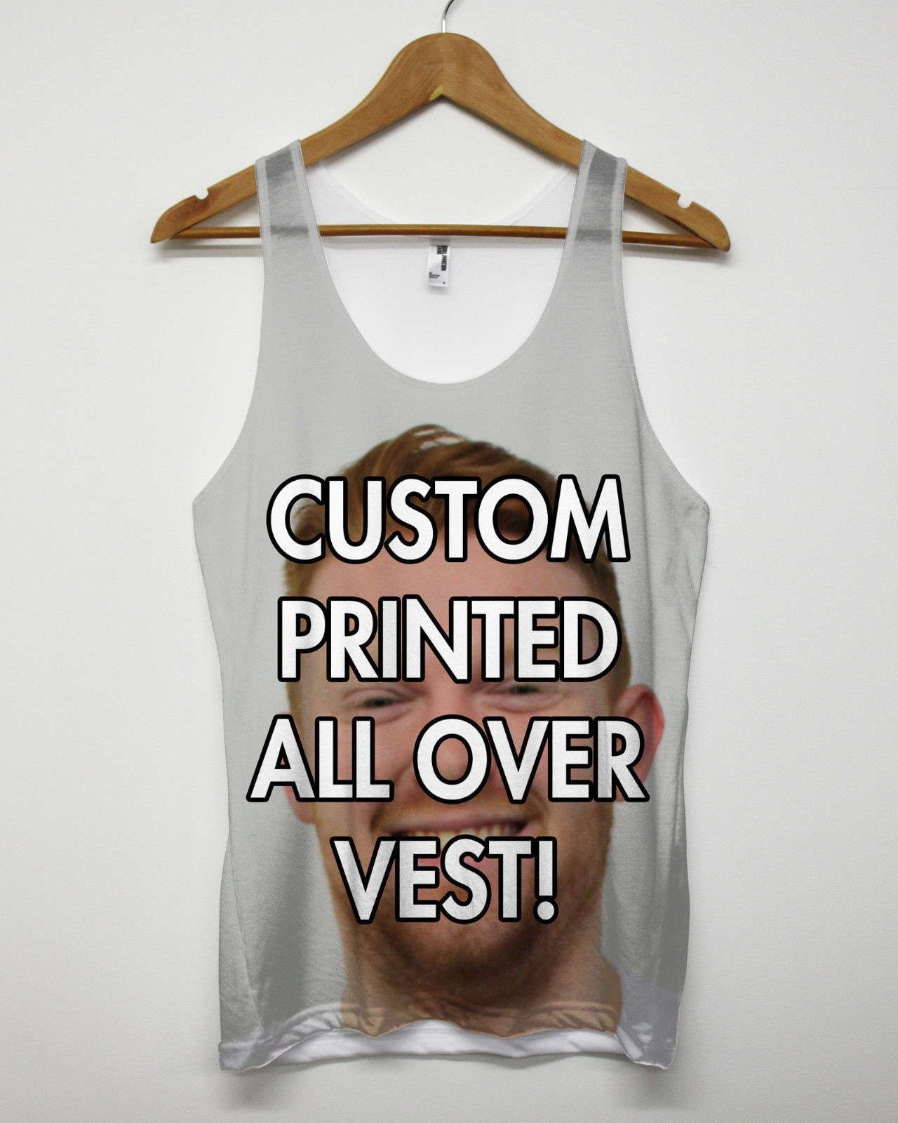 CUSTOM PRINTED ALL OVER VEST PERSONALISED TANK TOP SINGLET MEN WOMEN CUSTOMISED