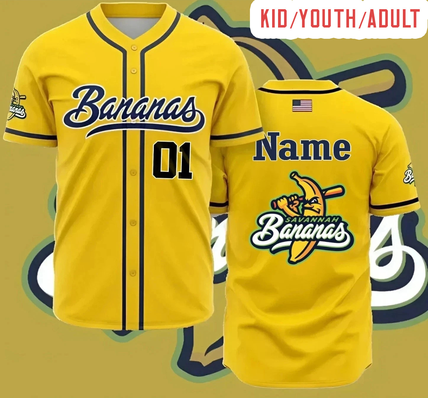 HOT!!! Savannah Bananas 3D AOP Fans Kids Youth Adult Baseball Jersey