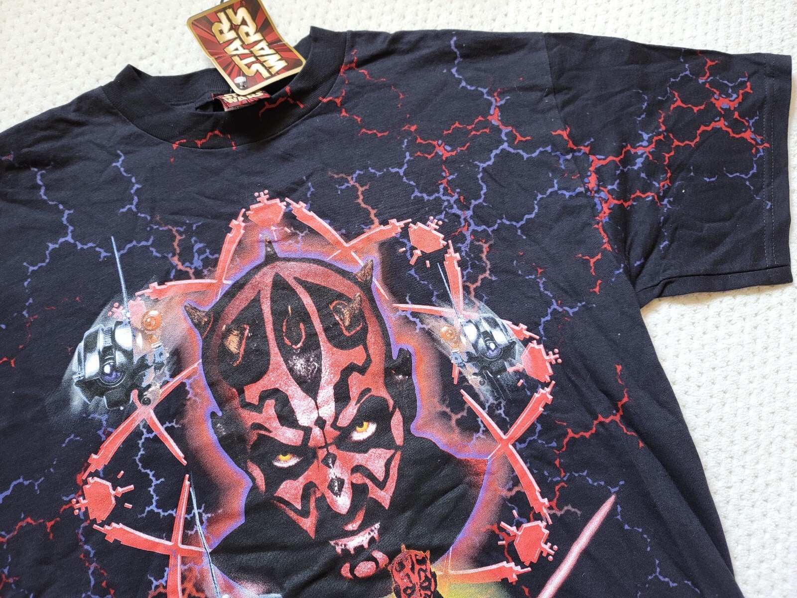 Vintage NOS NWT Star Wars Episode 1 electric Darth Maul Full front Print Shirt,L
