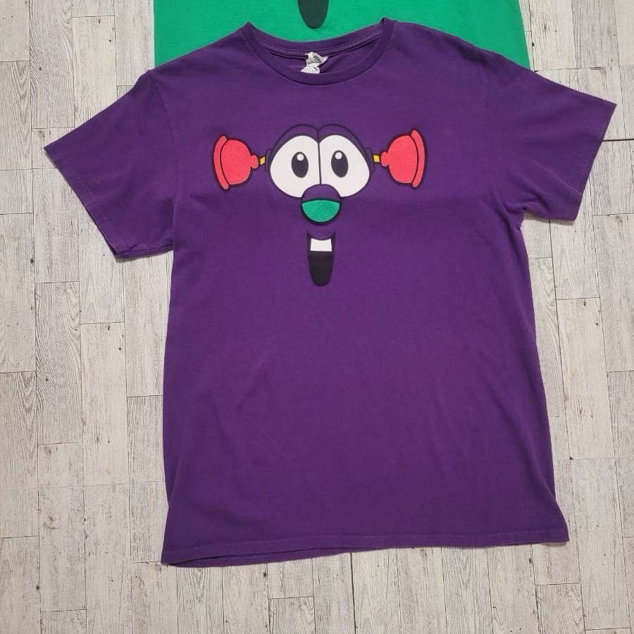 Vintage VeggieTales LarryBoy Larry Cucumber Green Purple Shirt Bundle Men’s M