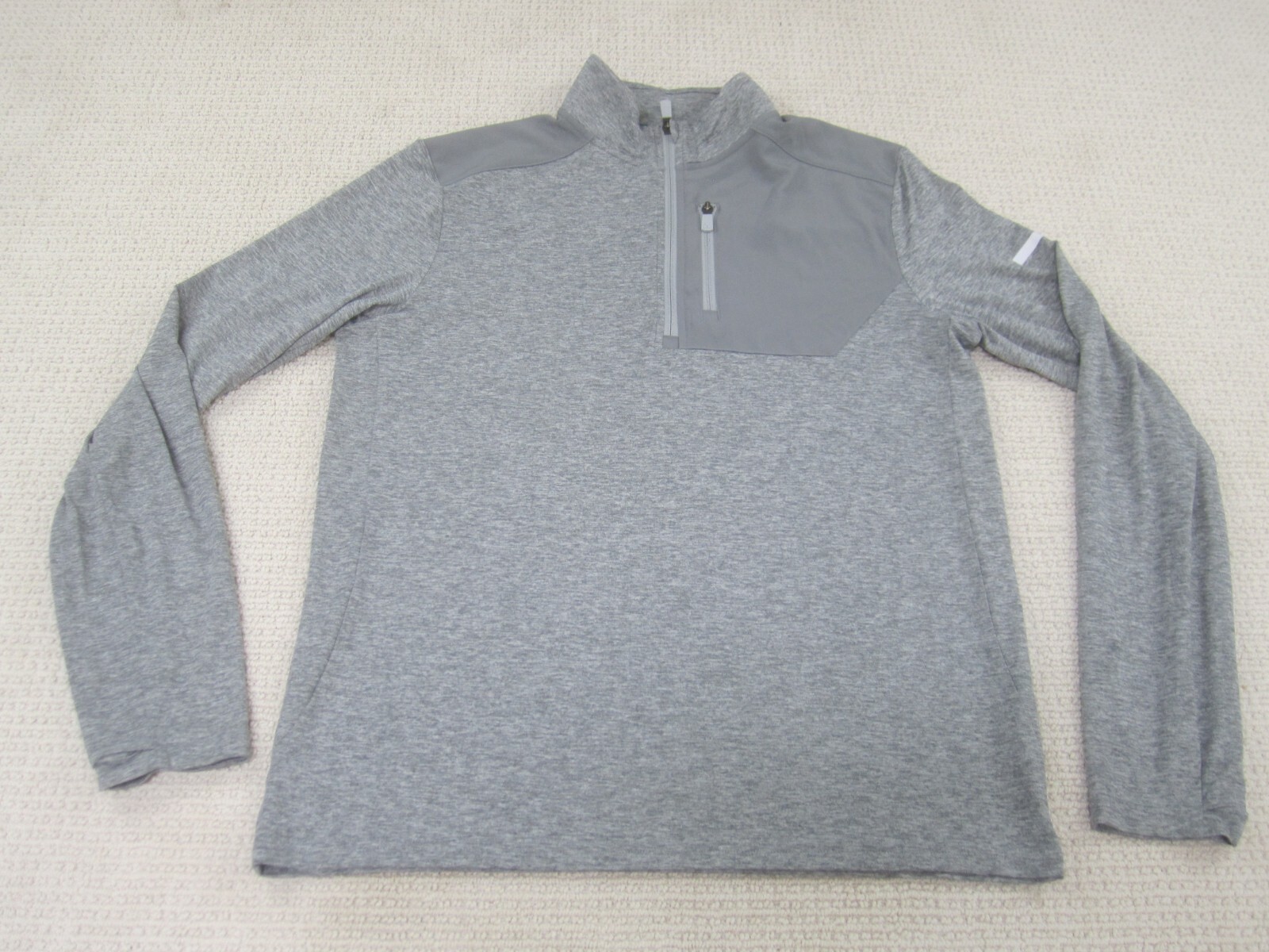 Tek Gear Shirt Mens Medium Gray 1/4 Zip Pullover Polyester Spandex Athletic