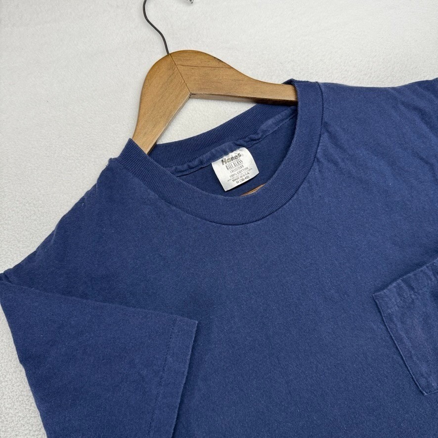 Vintage Hanes Blank Shirt mens Medium Blue Bill Blass Single Stitch USA made 90s