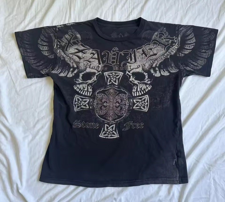 Black Skull Graphic Print Crew Neck Short Sleeve T-Shirt Unisex One Size