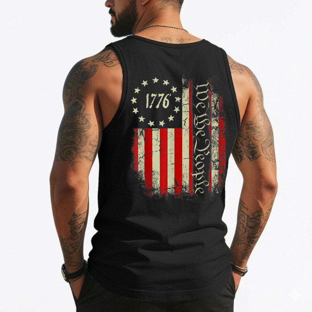 USA US Flag Patriotic 4th of July America (On Back) Tank Top