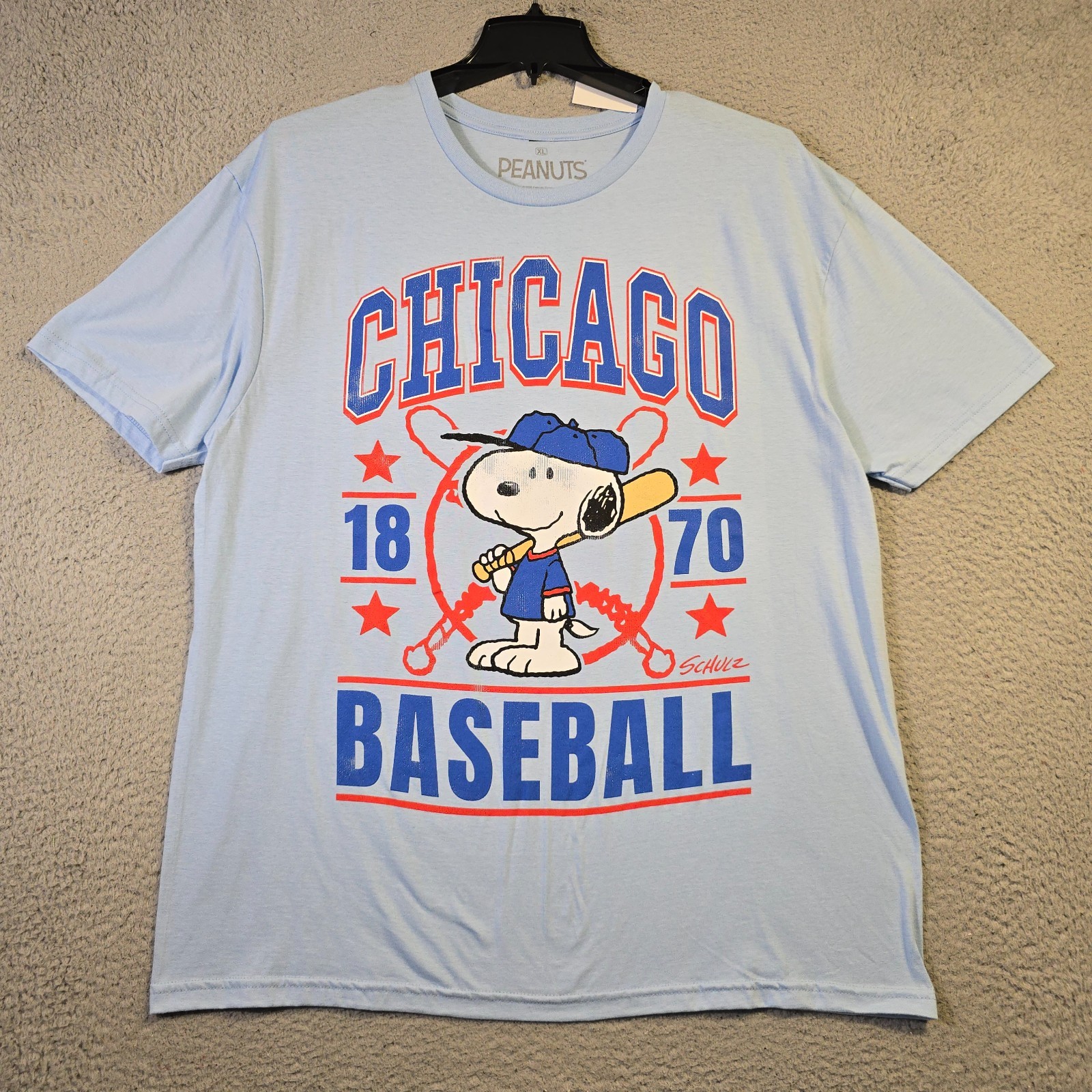Peanuts® Chicago Cubs Baseball shirt Mens XL Blue Charlie Brown Snoopy Retro NWT