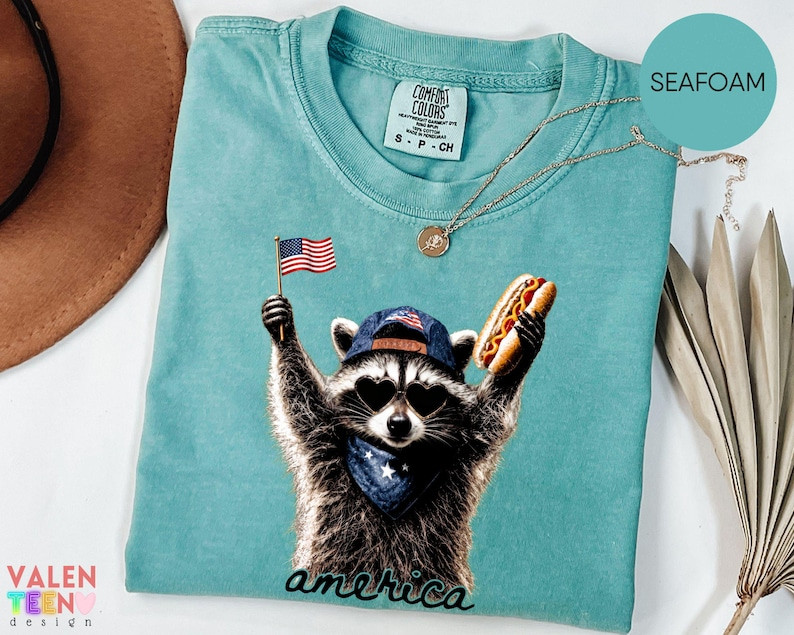 Comfort Colors Feral Raccoon Shirt Patriotic USA Funny 4th of July Tee