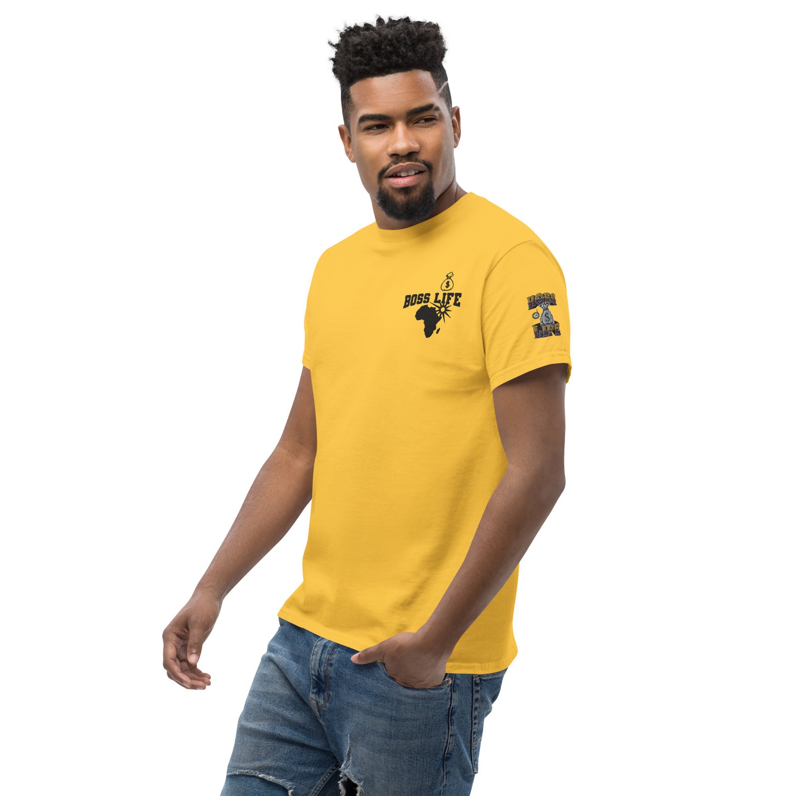 Boss Life african money back signature embroisery sleeve Unisex classic tee
