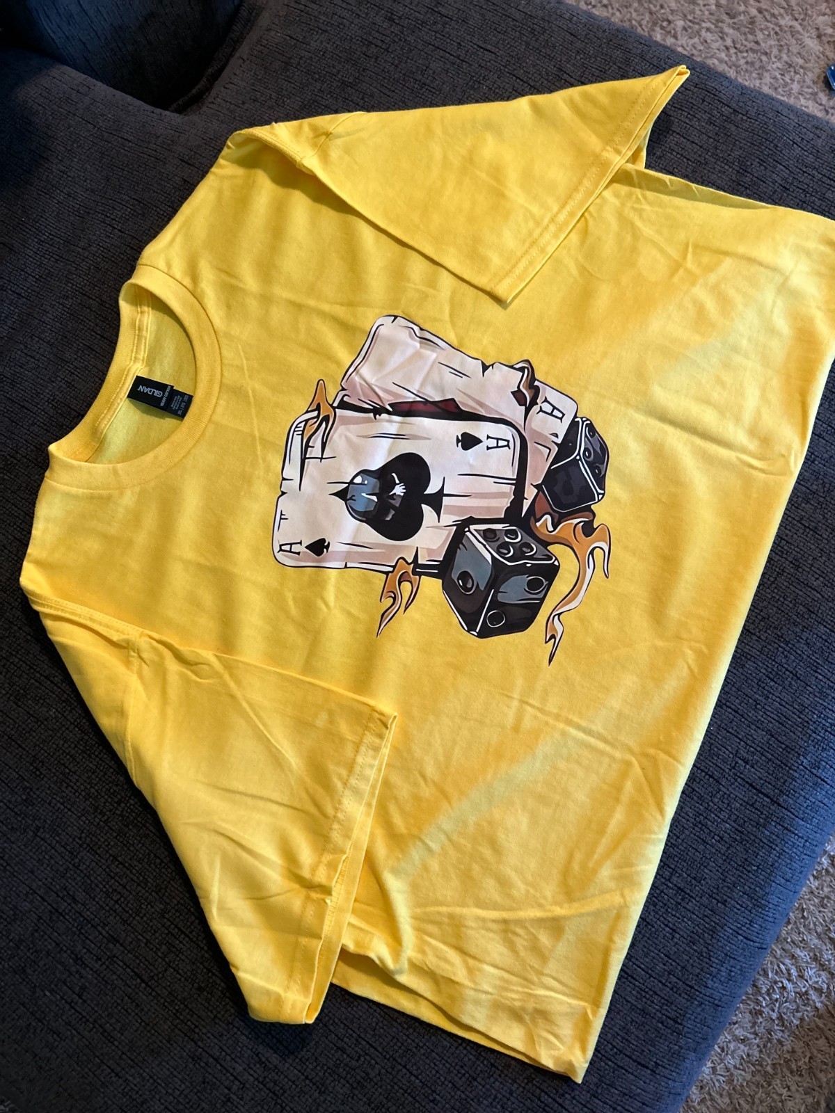 Ace Of Spades Dice Graphic T Shirt Yellow 2XL Men’s Streetwear Poker Tee