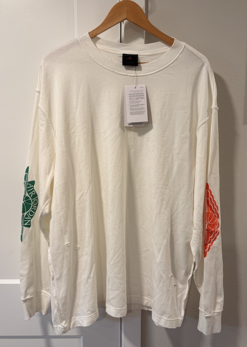 Nike Air Jordan Rare Air Distressed Long Sleeve Shirt IB3134-133 White Men’s XL
