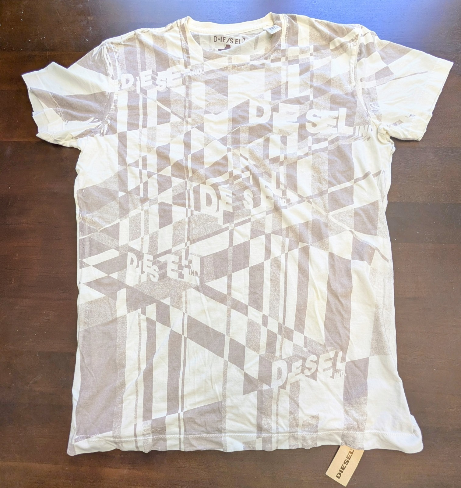 DIESEL Mens Graphic T-Shirt XXL NWT Off White Geometric Abstract Cotton Tee 2XL