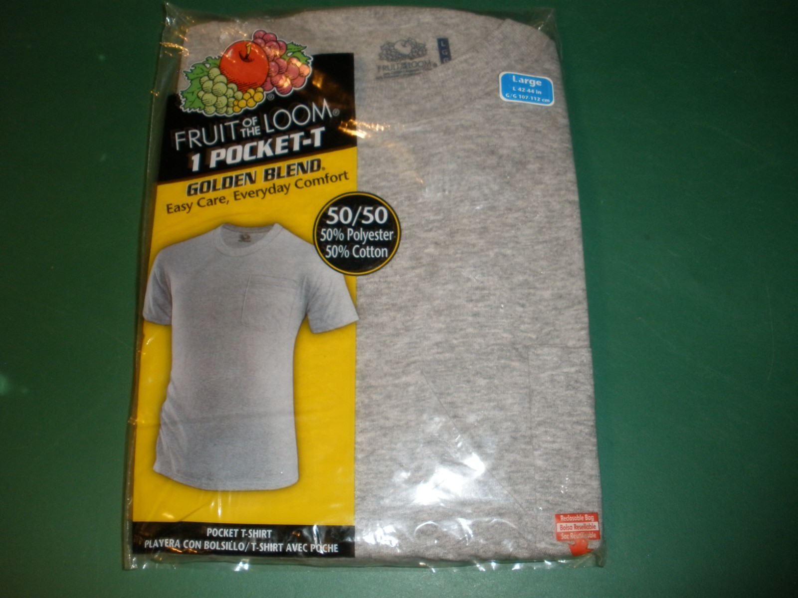 NEW NOS Fruit of the Loom 1 Pocket-T Large 42-44 Golden Blend GRAY