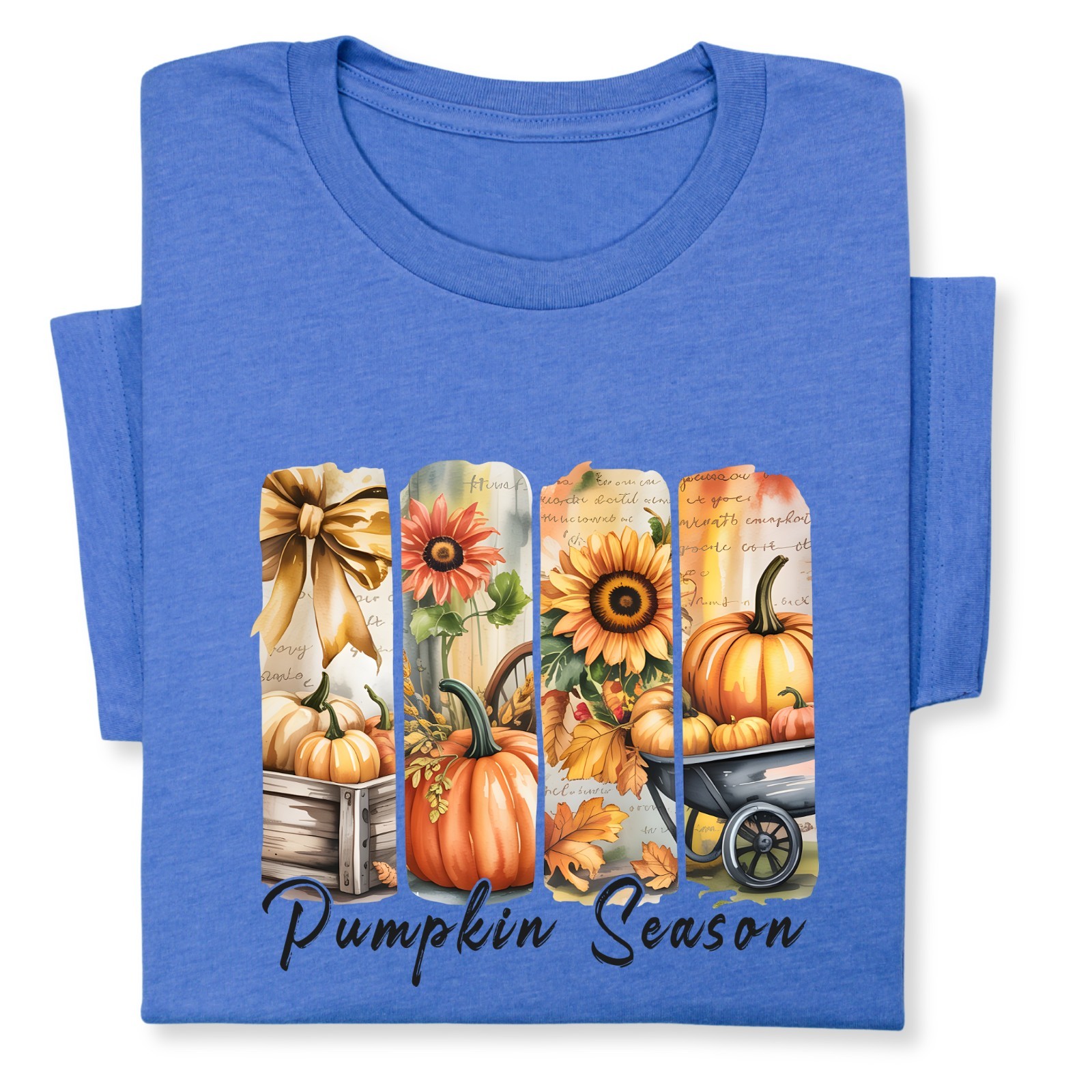 Pumpkin Season Print Shirt, Fall Tee with Sunflowers & Cart