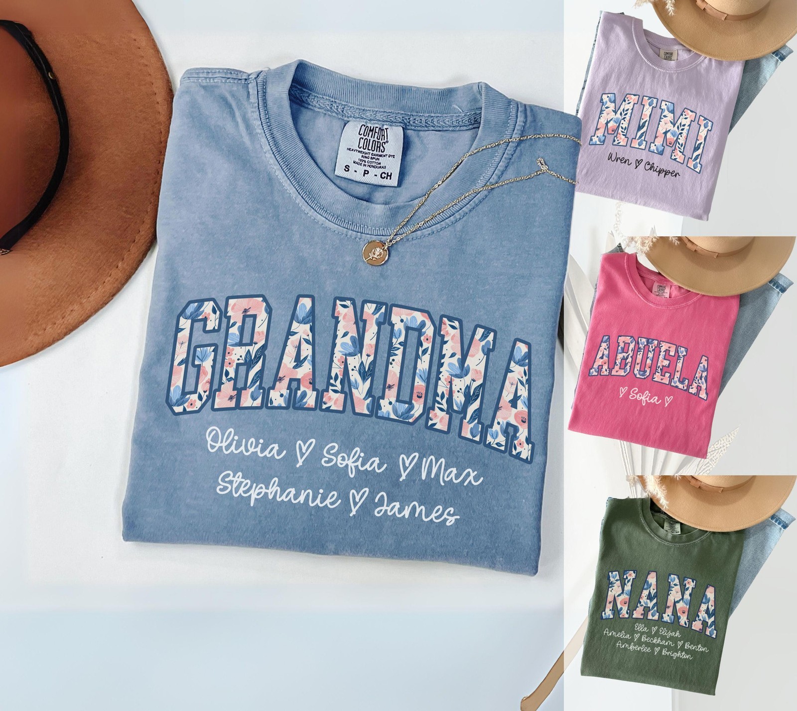 Personalized Grandma Shirt Floral Grandma Shirt with Grandkid Names Custom