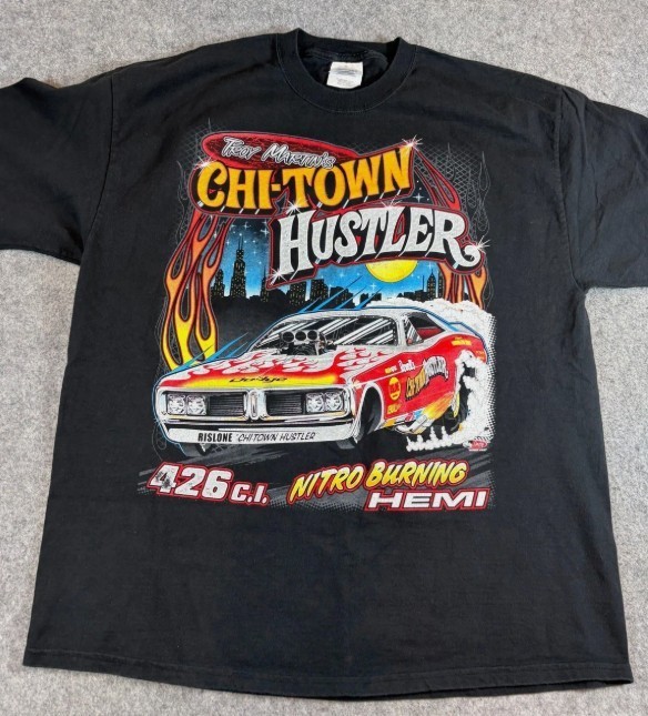 Troy Martin Chi Town Hustler Shirt Mens Black Hemi Drag Racing Graphic Tee