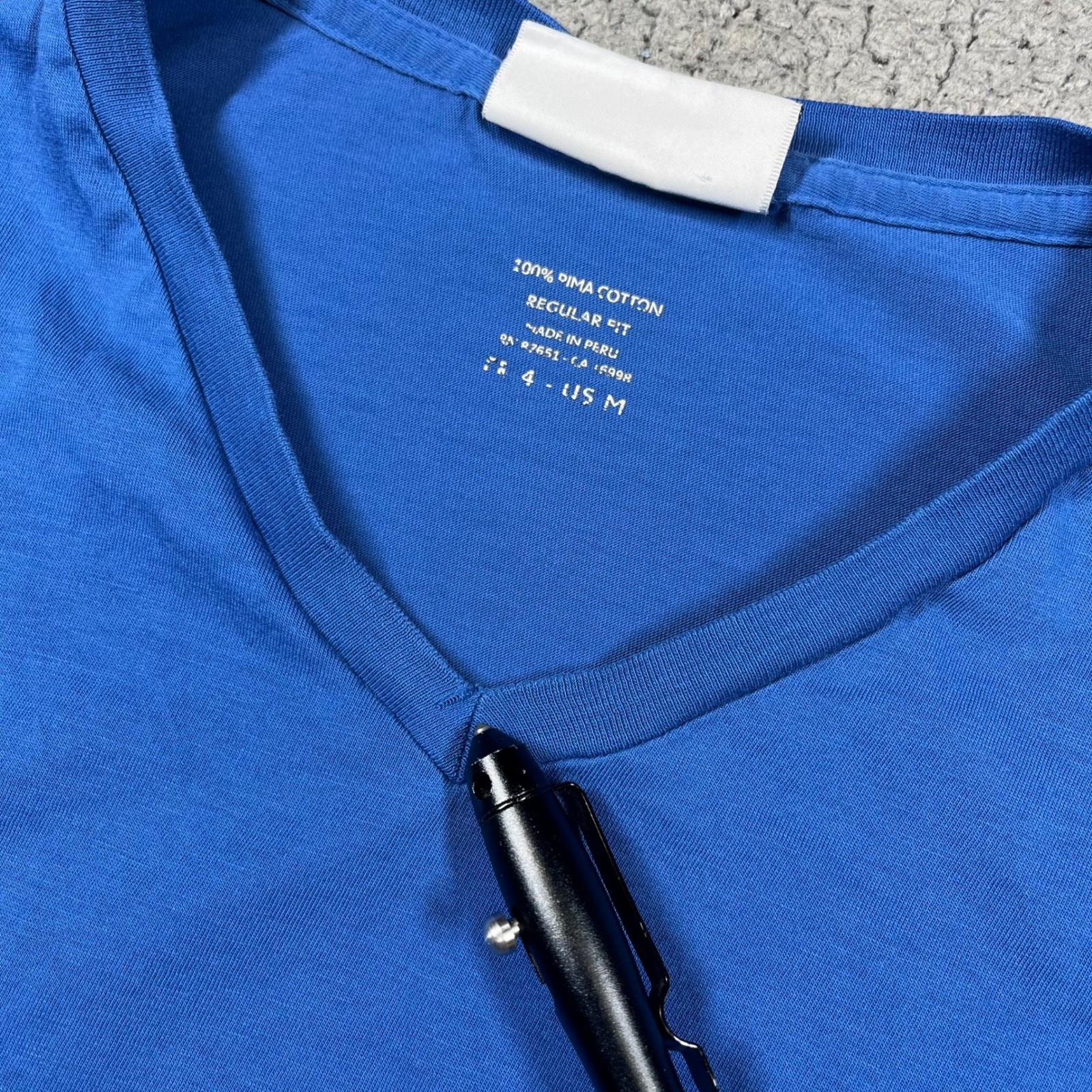 Lacoste Mens Pima Cotton V-Neck T-Shirt Blue Regular Fit Logo FA10614 Size 4 M