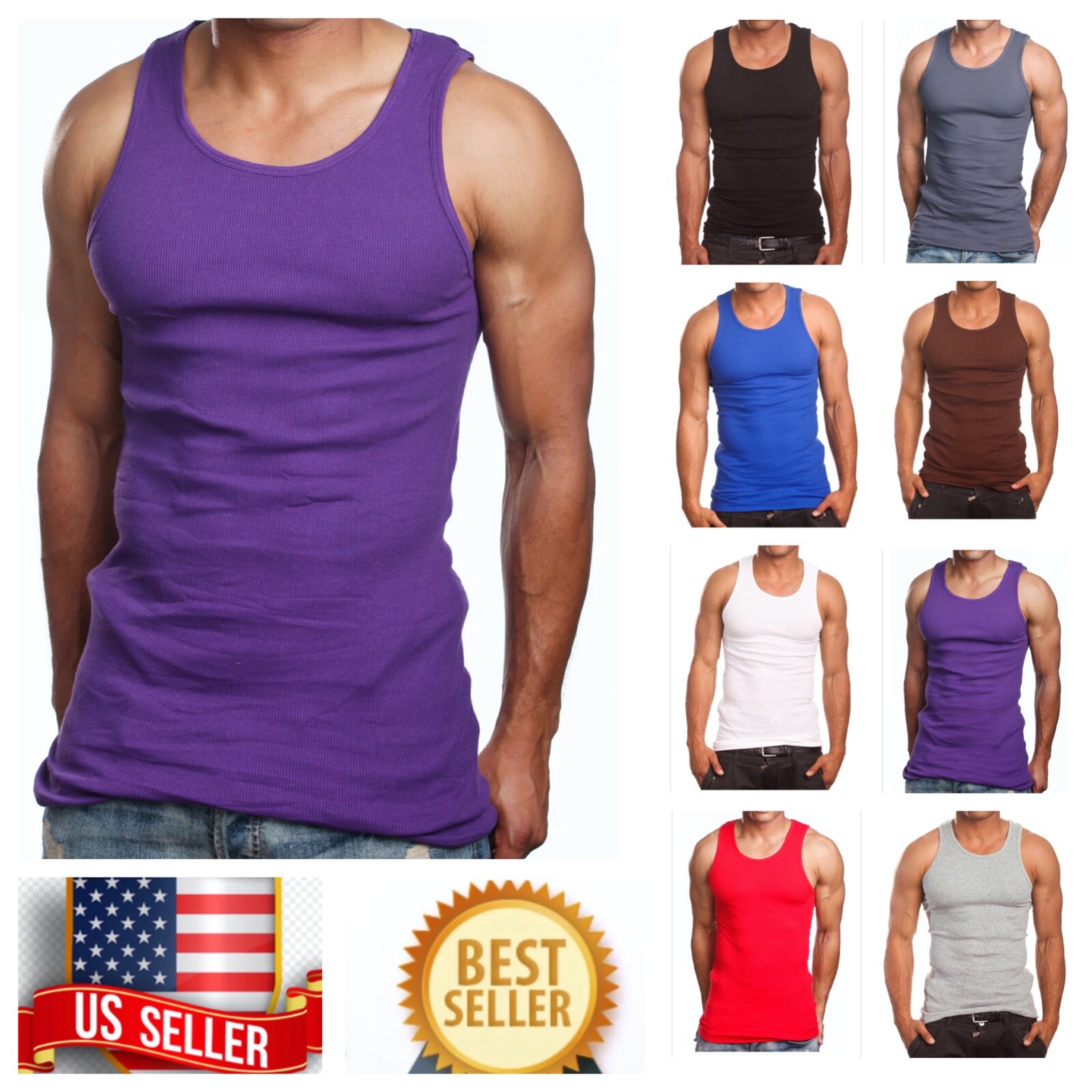 Pack of 3 Mens 100% Cotton A-Shirt Top GYM Muscle Ribbed Wife Beater Tank S-5X
