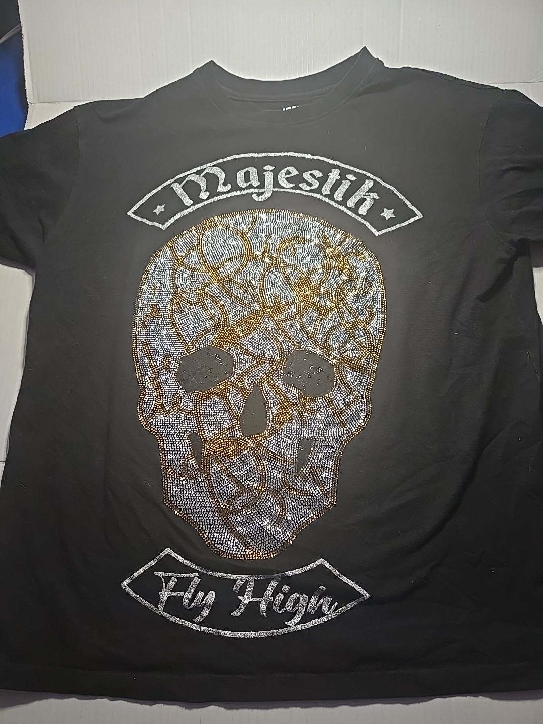 MAJESTIK RHINESTONE SKULLS MENS SIZE XL Shirt Mens Fly High