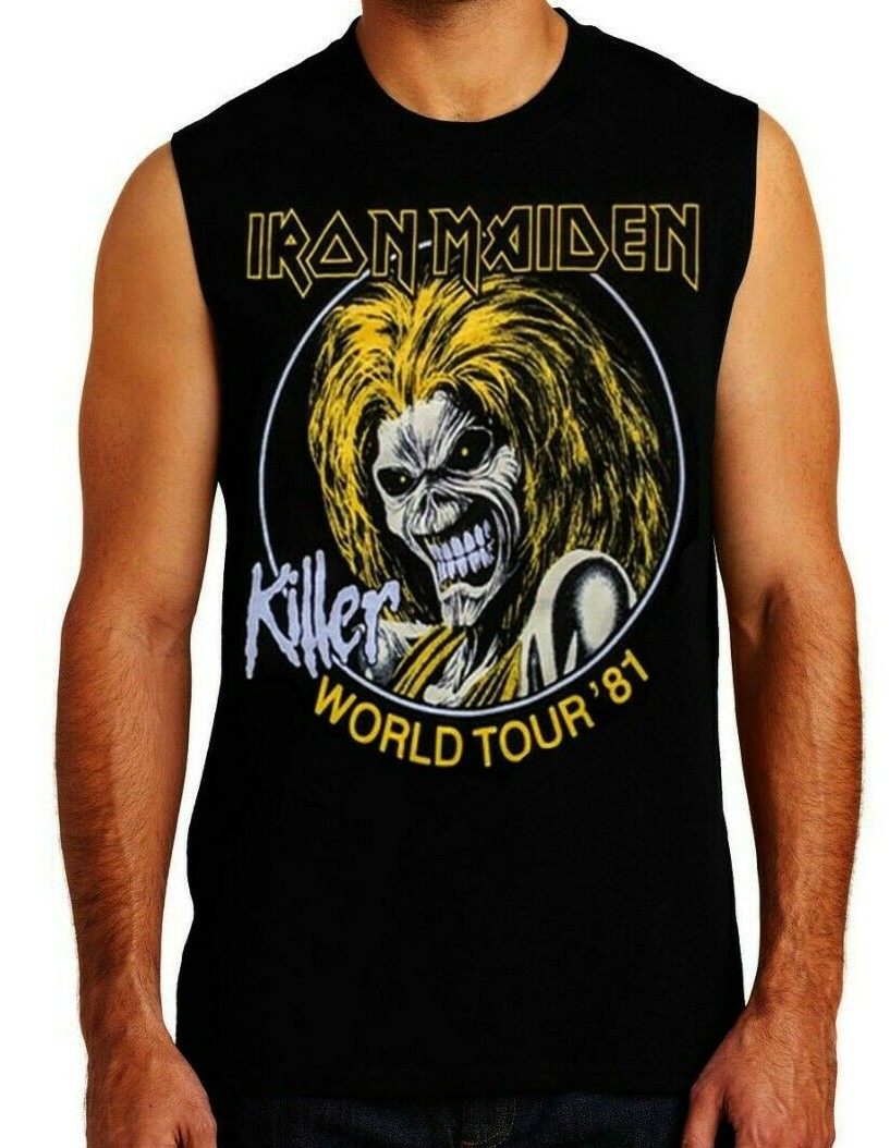 IRON MAIDEN WORLD TOUR 81 PUNK ROCK Band Black Muscle Shirt