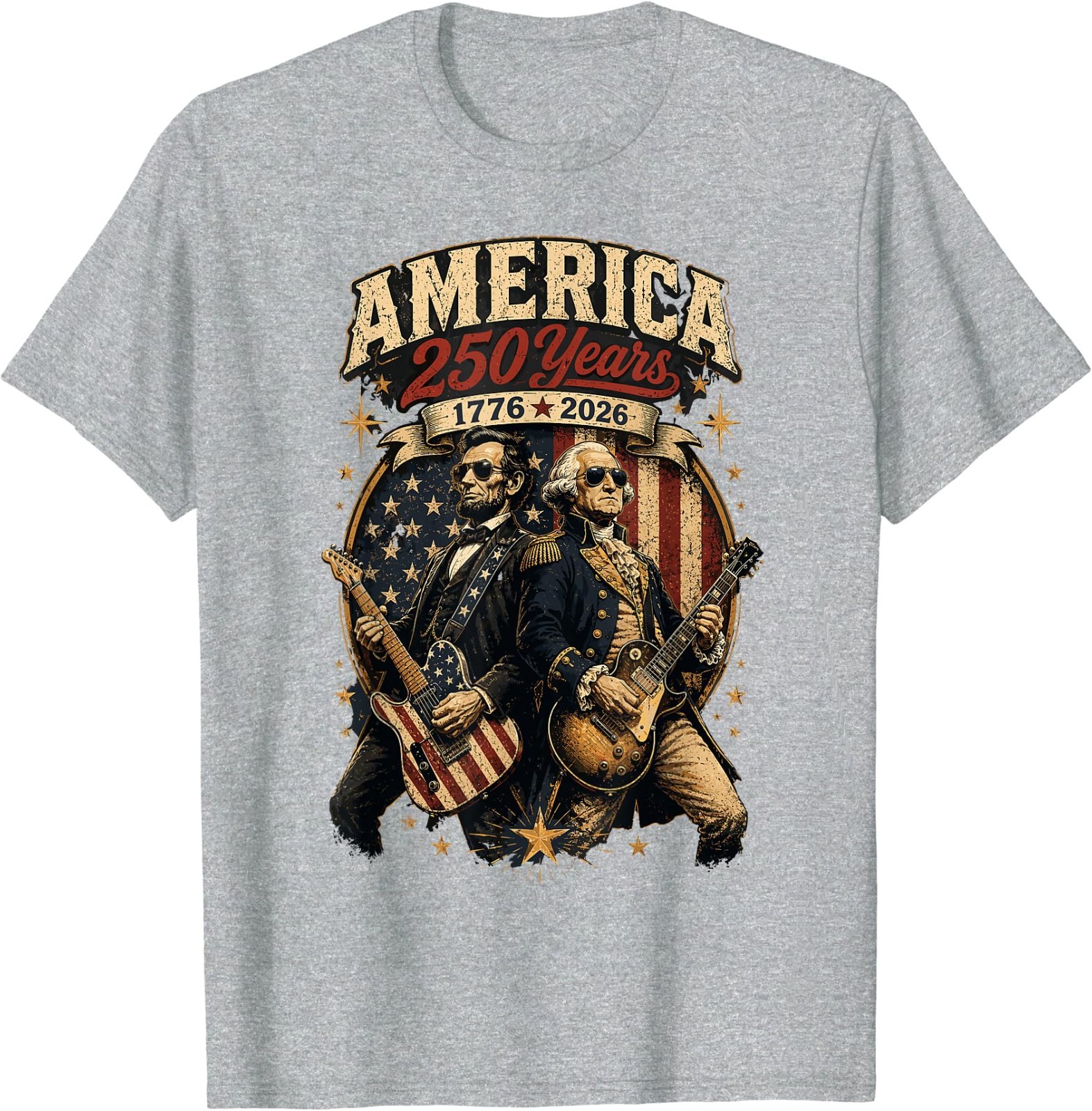George Washington Abraham Lincoln Playing Guitar 4th July T-Shirt