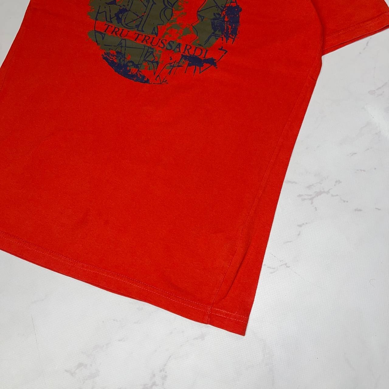 Vintage T-shirt Trussardi Big Logo Luxury tee Short Sleeve Red Size S