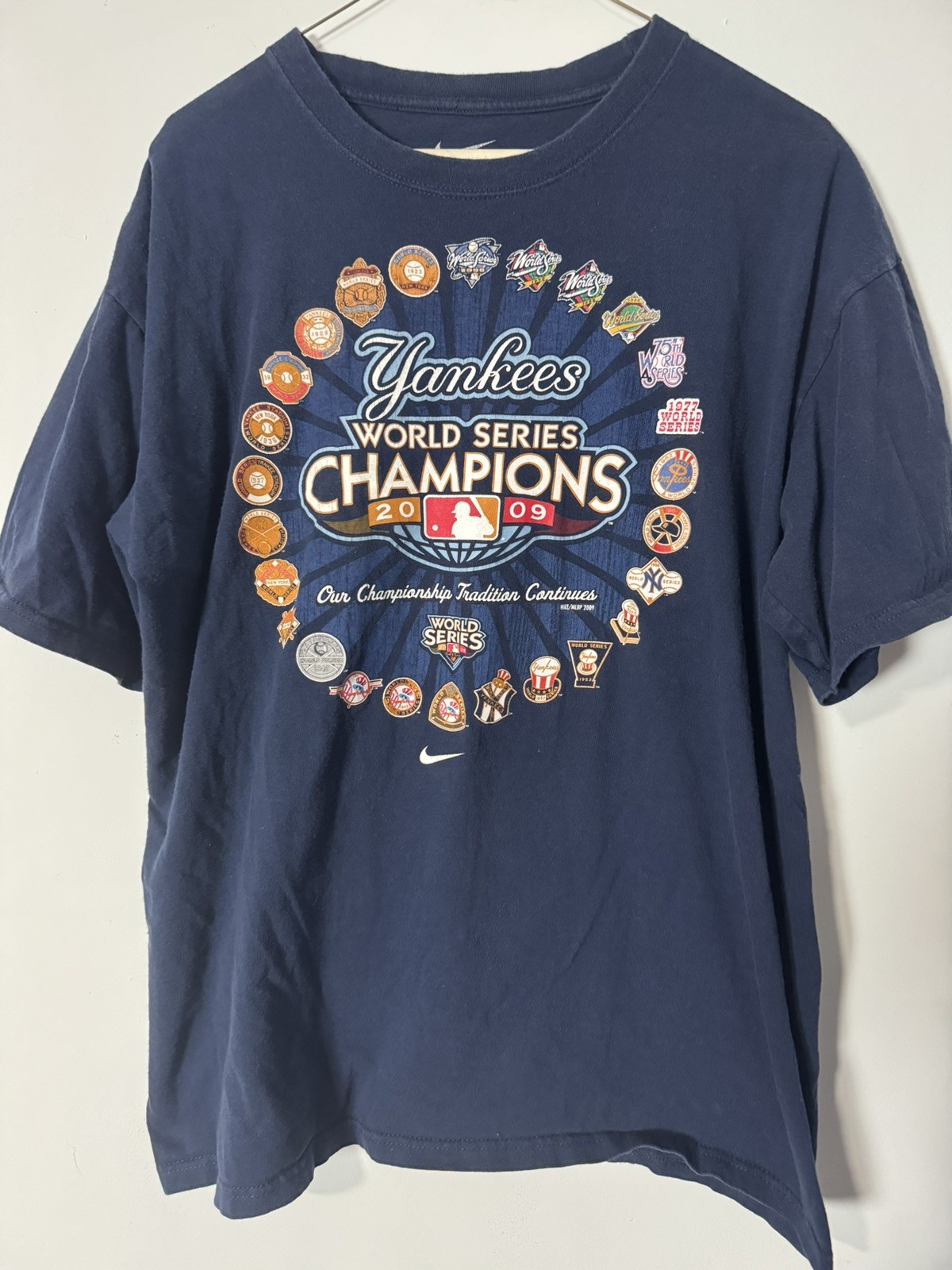 VTG New York Yankees Nike T-Shirt Mens L Blue Baseball Outdoor Sports Loose