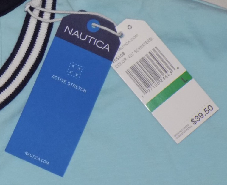 Nautica Men’s Active Stretch Performance Pocket T-Shirts SeawaterBl L New