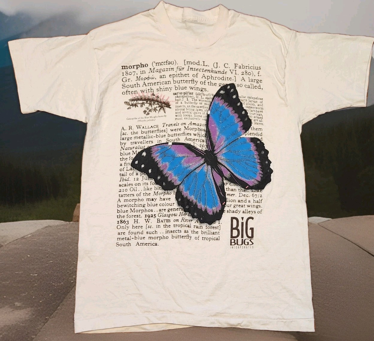 Blue Morpho Butterfly T-Shirt Mens M Medium Vintage Definition BIG BUGS 90s FOTL