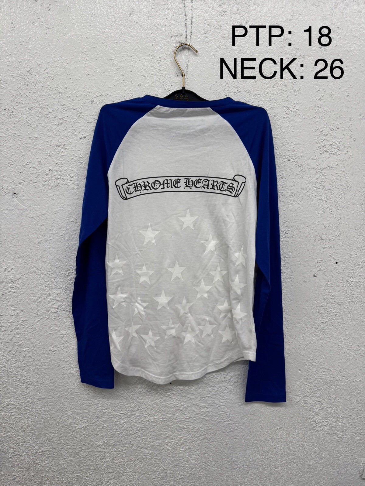 Chrome Hearts Scroll Logo Long Sleeve Baseball Tee Shirt White Blue Size S X3