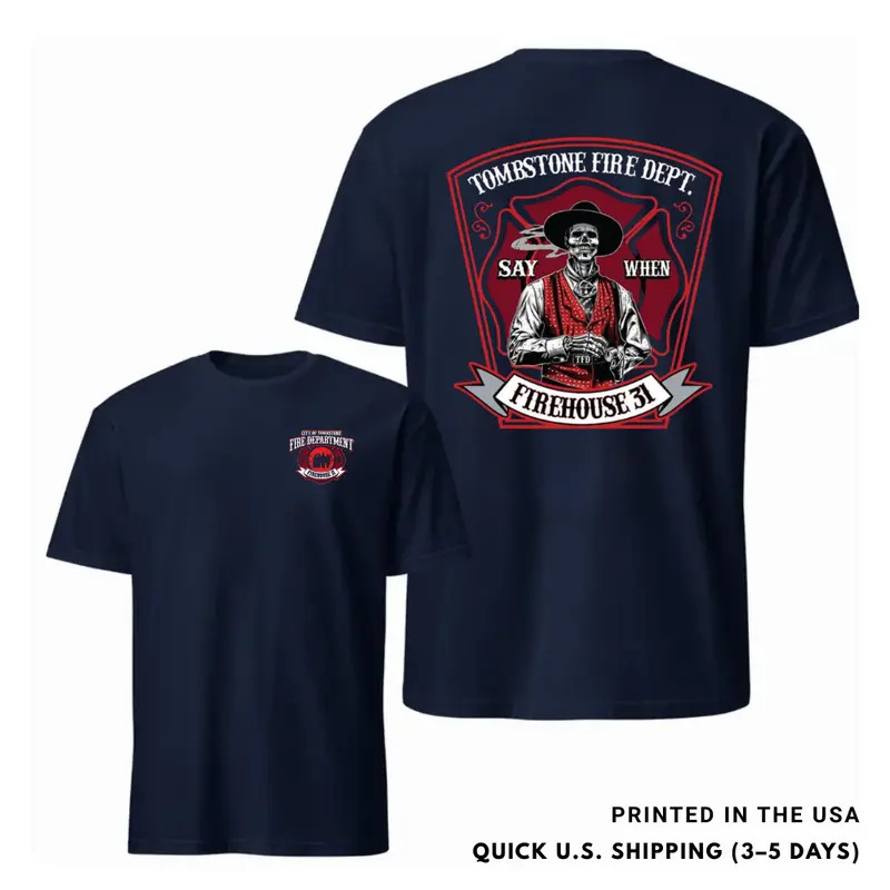 Tombstone Fire Dept Firehouse 31 T-Shirt, Vintage Western Skeleton Cowboy Graphi