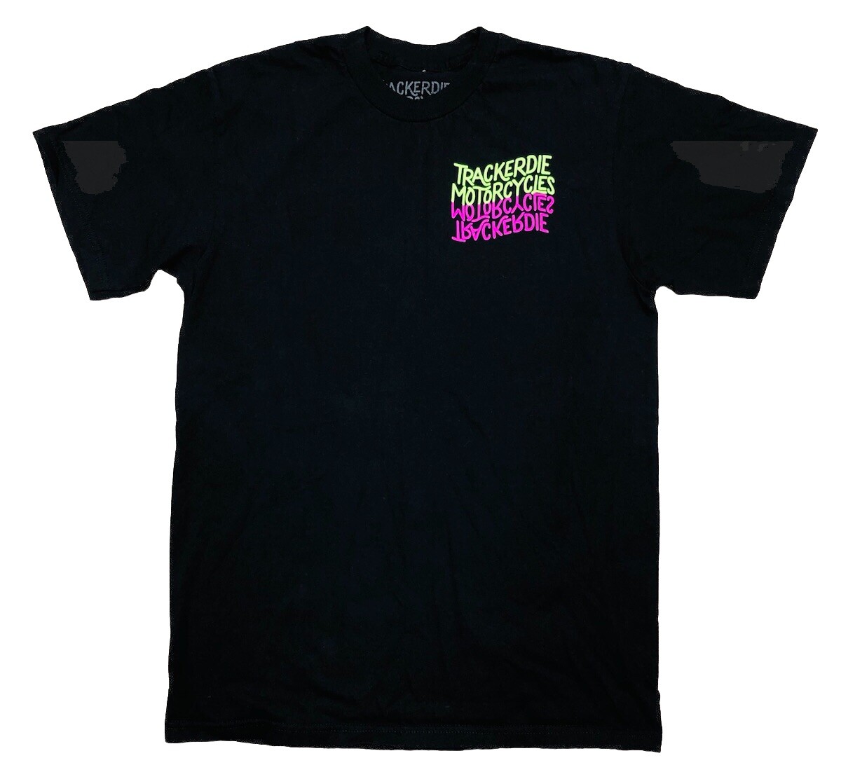 Trackerdie Motorcycles T Shirt Men’s M Black Double Sided Neon Logo