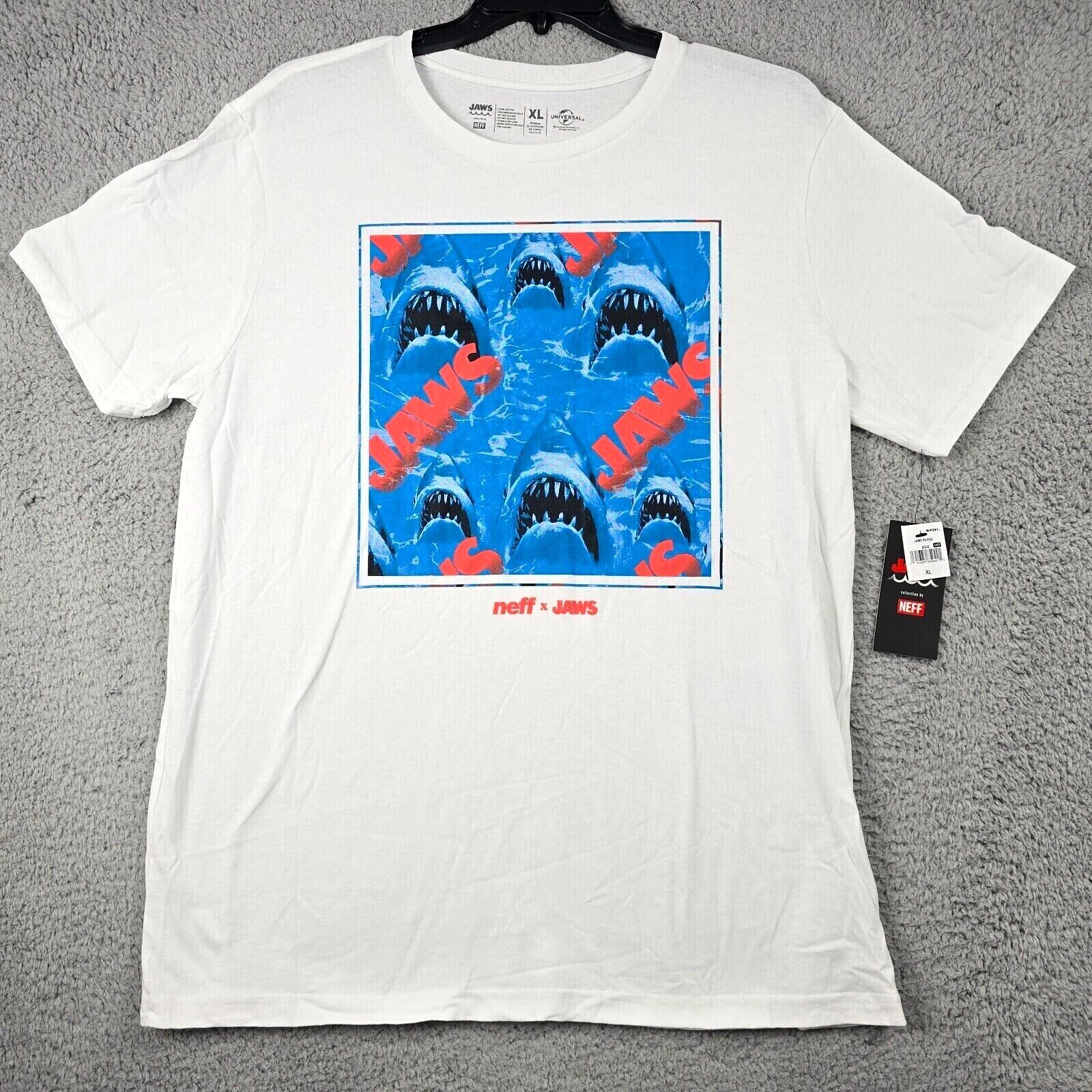 JAWS Shirt Mens Extra Large XL WHITE NEFF Casual Movie Poster Shark Horror NWT