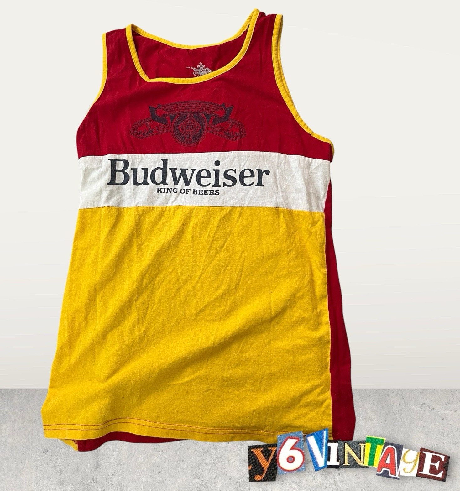 Budweiser Men’s M Sleeveless Colorblock Knit Cotton Tank Top Red/White/Yellow