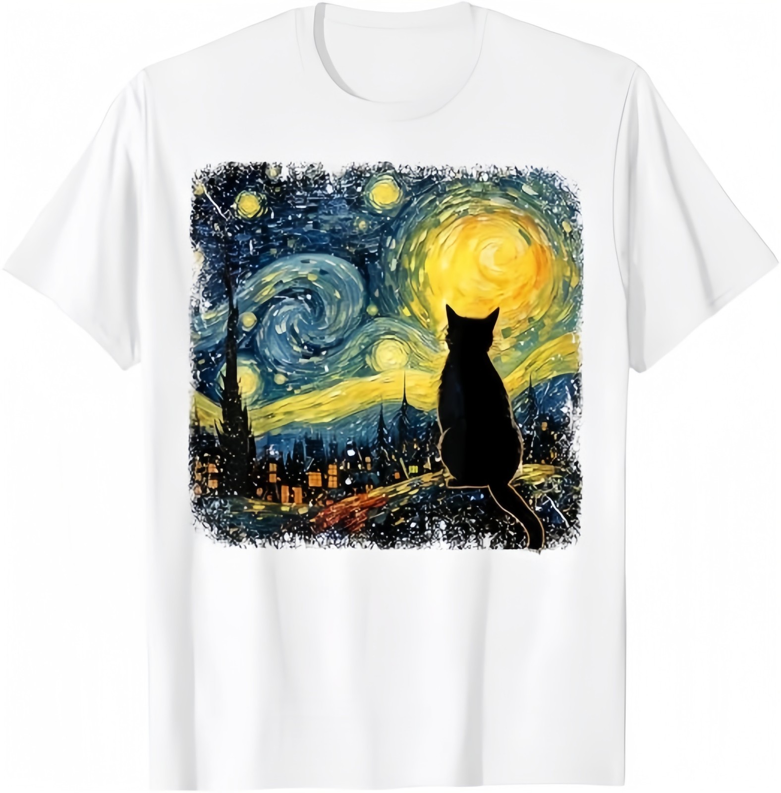 Cat Starry Night Van Gogh Cat For Cat Lover Cat Mom Cat Dad T-Shirt