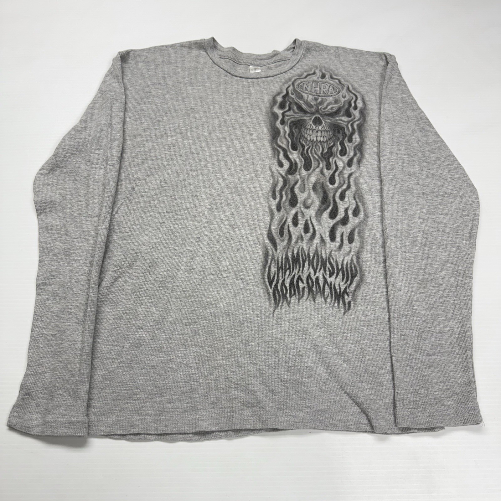 NHRA Championship Drag Racing Mens Thermal Waffle Knit Long Sleeve Shirt L Gray