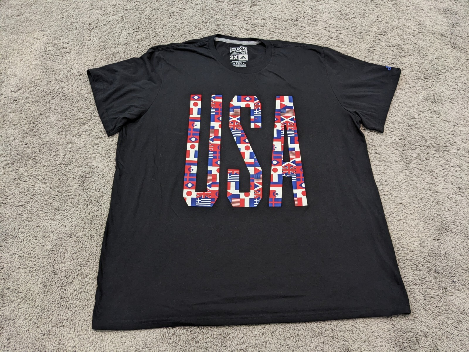 Adidas T Shirt Mens 2X USA Tee Black Red White Blue Patriotic Flag Climalite