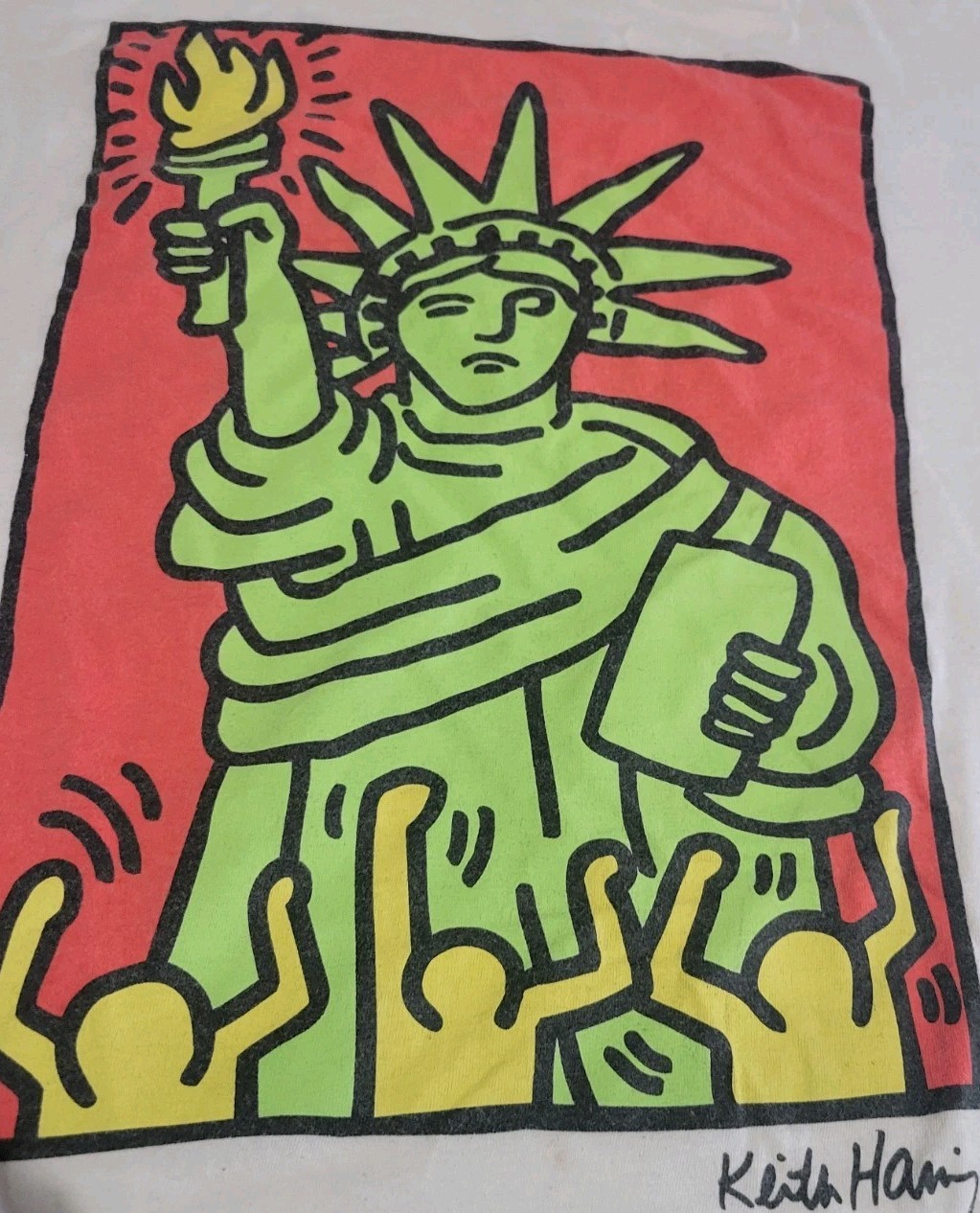 Keith Haring Liberty T Shirt Official License Mens 2 XL White