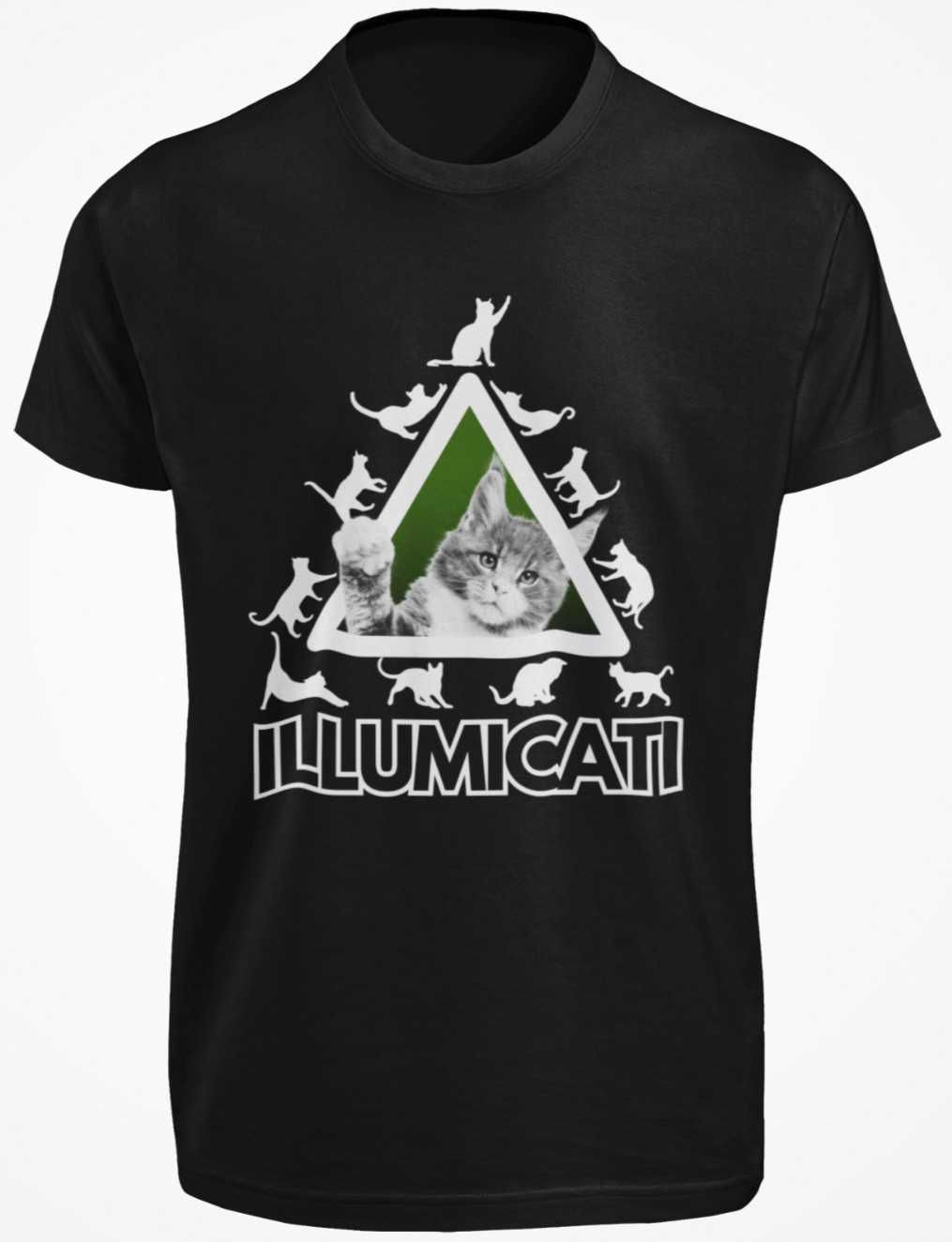 ILLUMICATI Funny Illuminati SHIRT All Seeing Eye Cat Parody Conspiracy Joke TEE