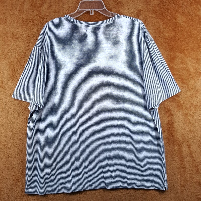 BLOOMINGDALES Shirt Mens XL Grey Stripe Pullover Crew 100% Linen Dark Slate