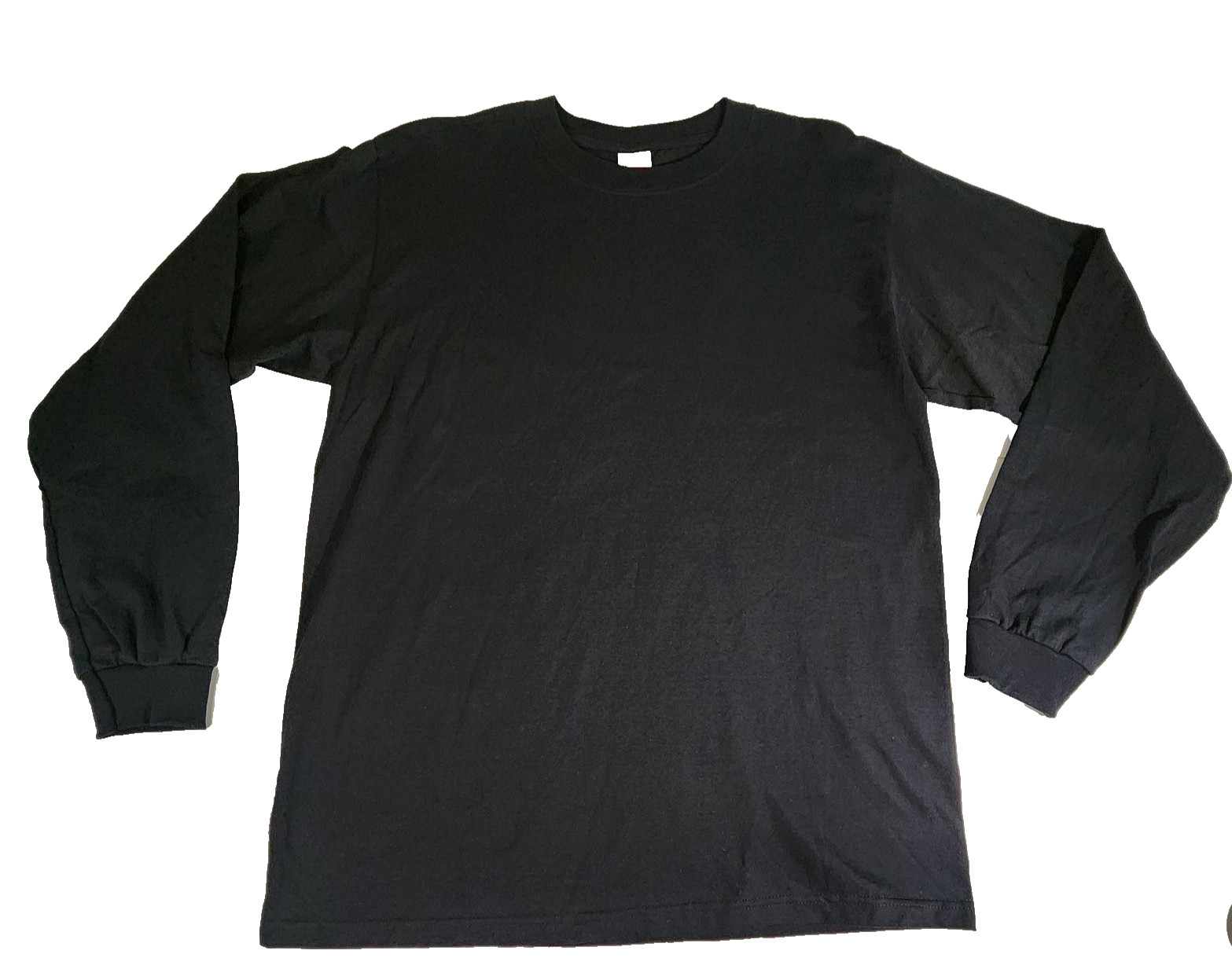 Anvil Men’s Large Heavyweight Black Long Sleeve T-Shirt Ribbed Cuffs / Crew Neck
