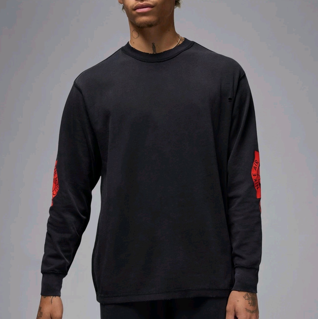 Nike Air Jordan Long Sleeve ‘Distressed Look’ T-Shirt Black/Red Men’s XXL NWT