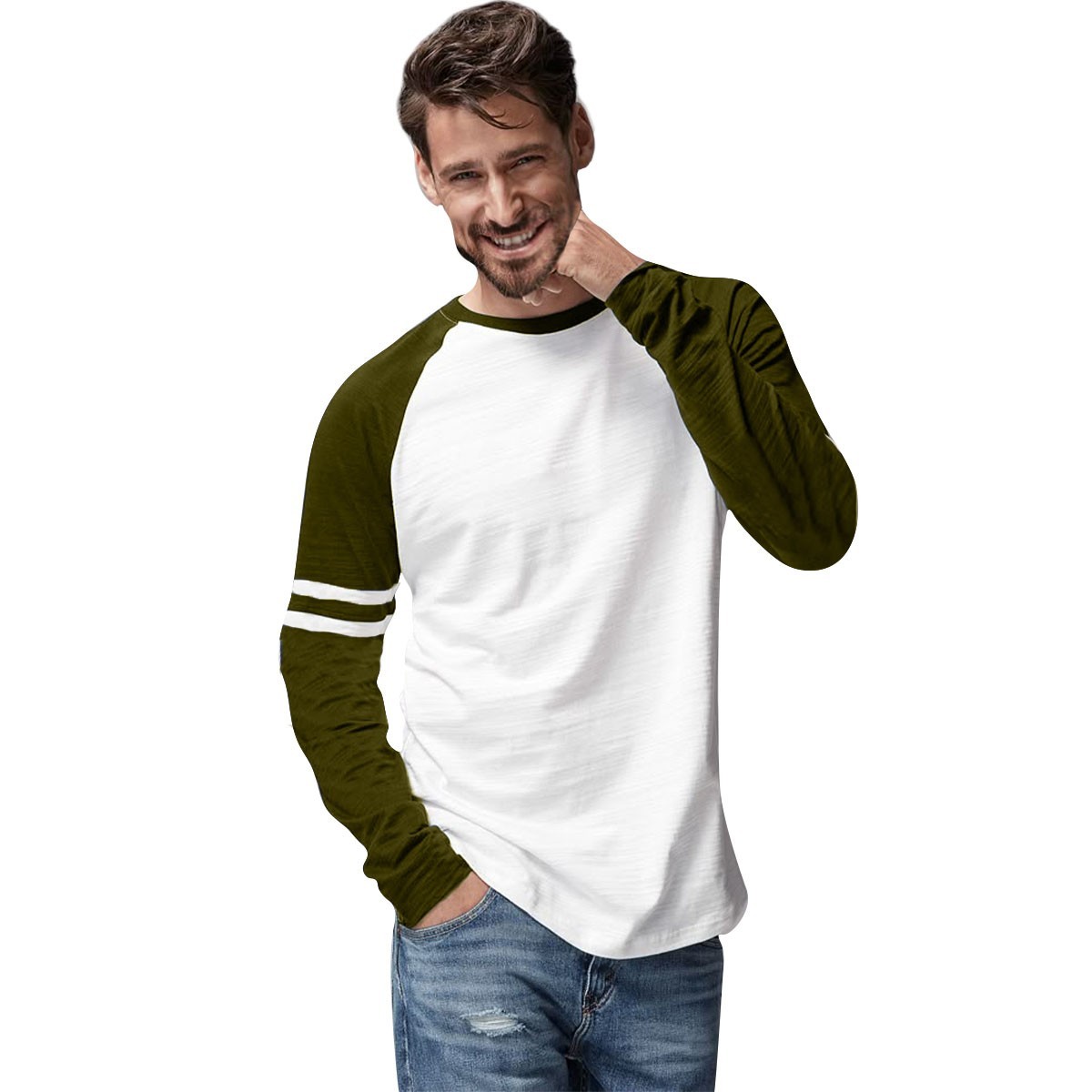 Mens Triblend Long Sleeve Baseball T-Shirt Casual Raglan Plain Contrast L/S Top
