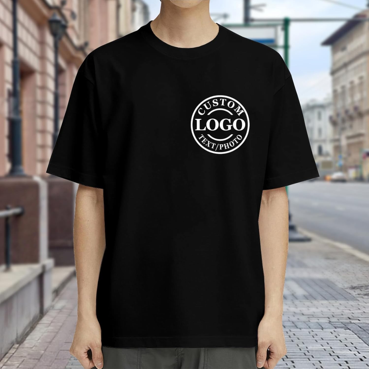 Custom Business Logo T-Shirt Front Back Upload Photo Text Logo 100% Cotton