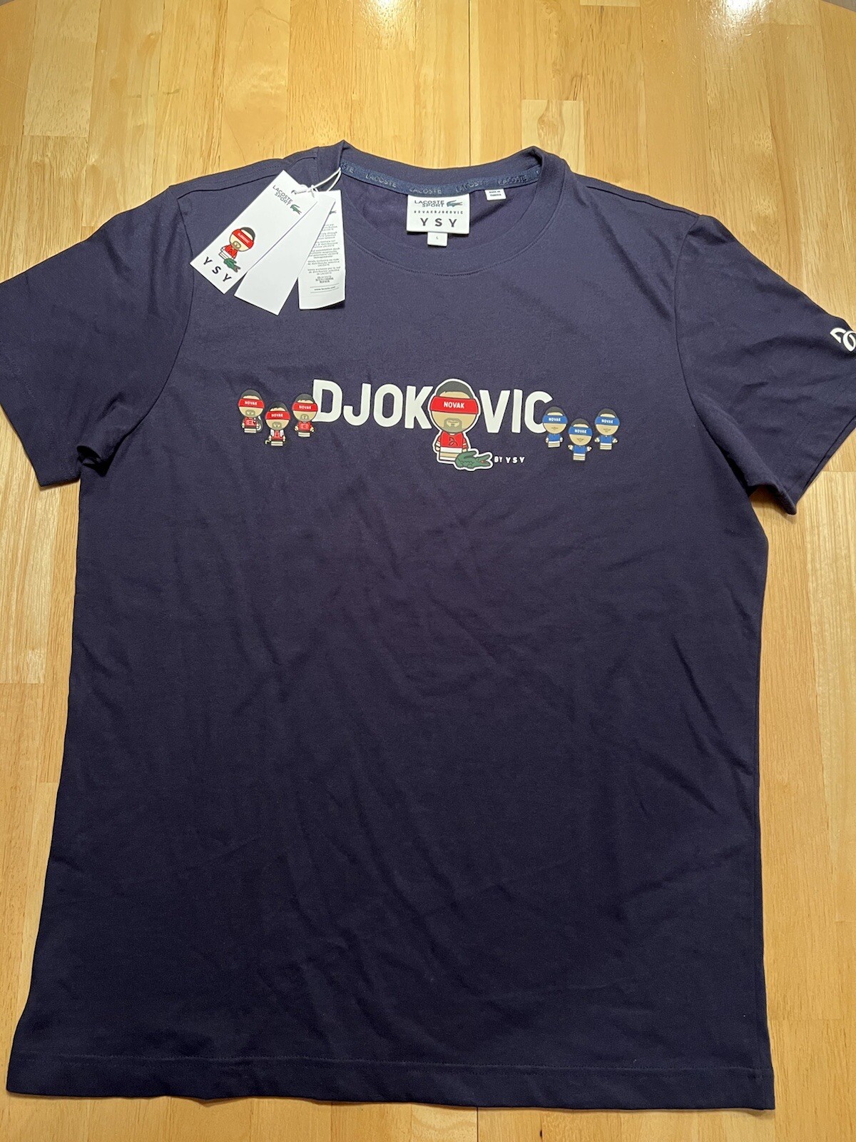 Lacoste Novak Djokovic 21st Slams YSY T-Shirt Navy Tennis Size Large Djoker New